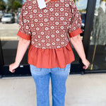 The Fall Peplum Top - Rust-200 Fashion Blouses-ENTRO-July & June Women's Fashion Boutique Located in San Antonio, Texas