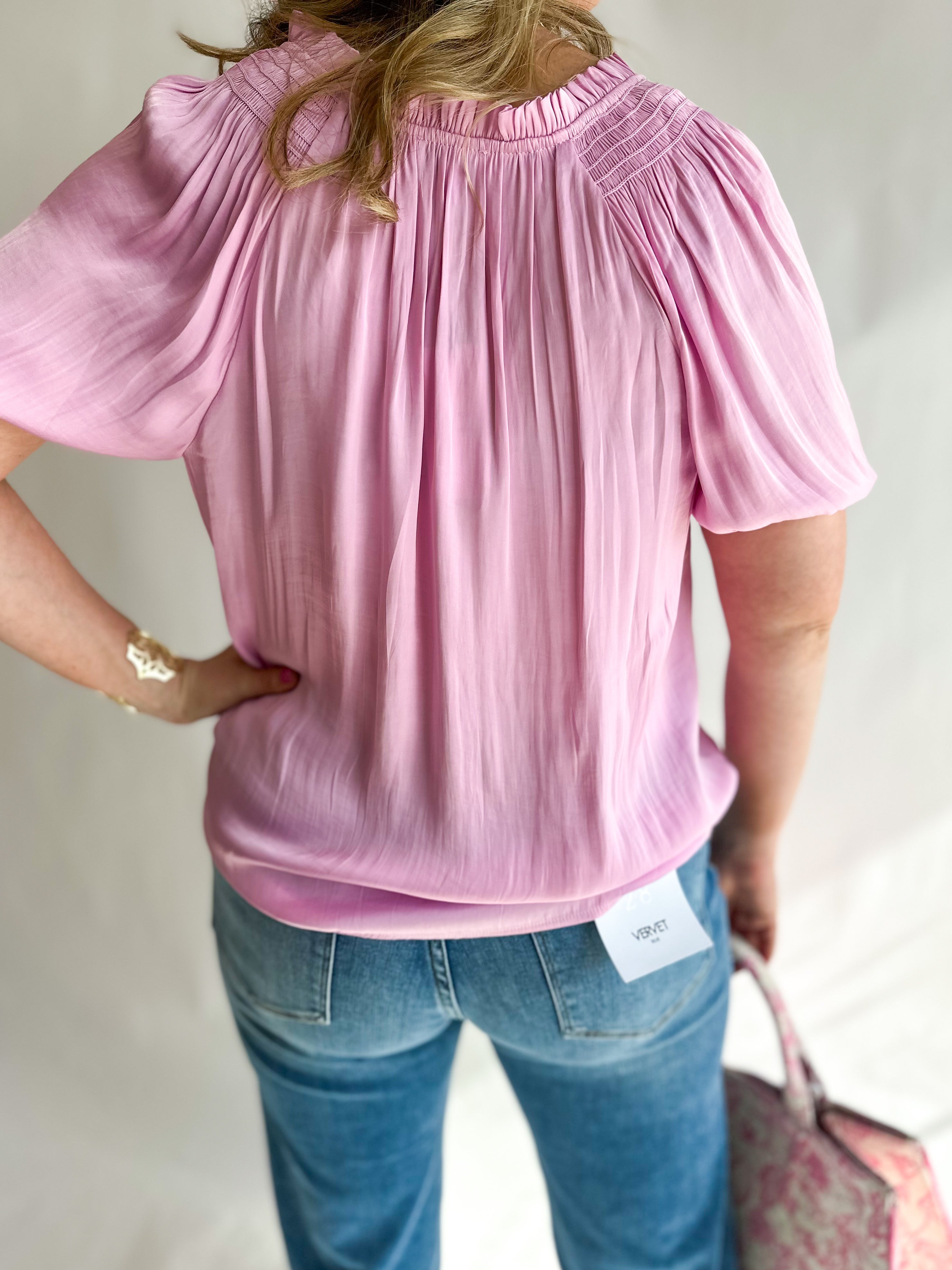 Pastel Pink Blouse-200 Fashion Blouses-CURRENT AIR CLOTHING-July & June Women's Fashion Boutique Located in San Antonio, Texas