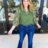 The Lucy Blouse - Green-200 Fashion Blouses-ENTRO-July & June Women's Fashion Boutique Located in San Antonio, Texas
