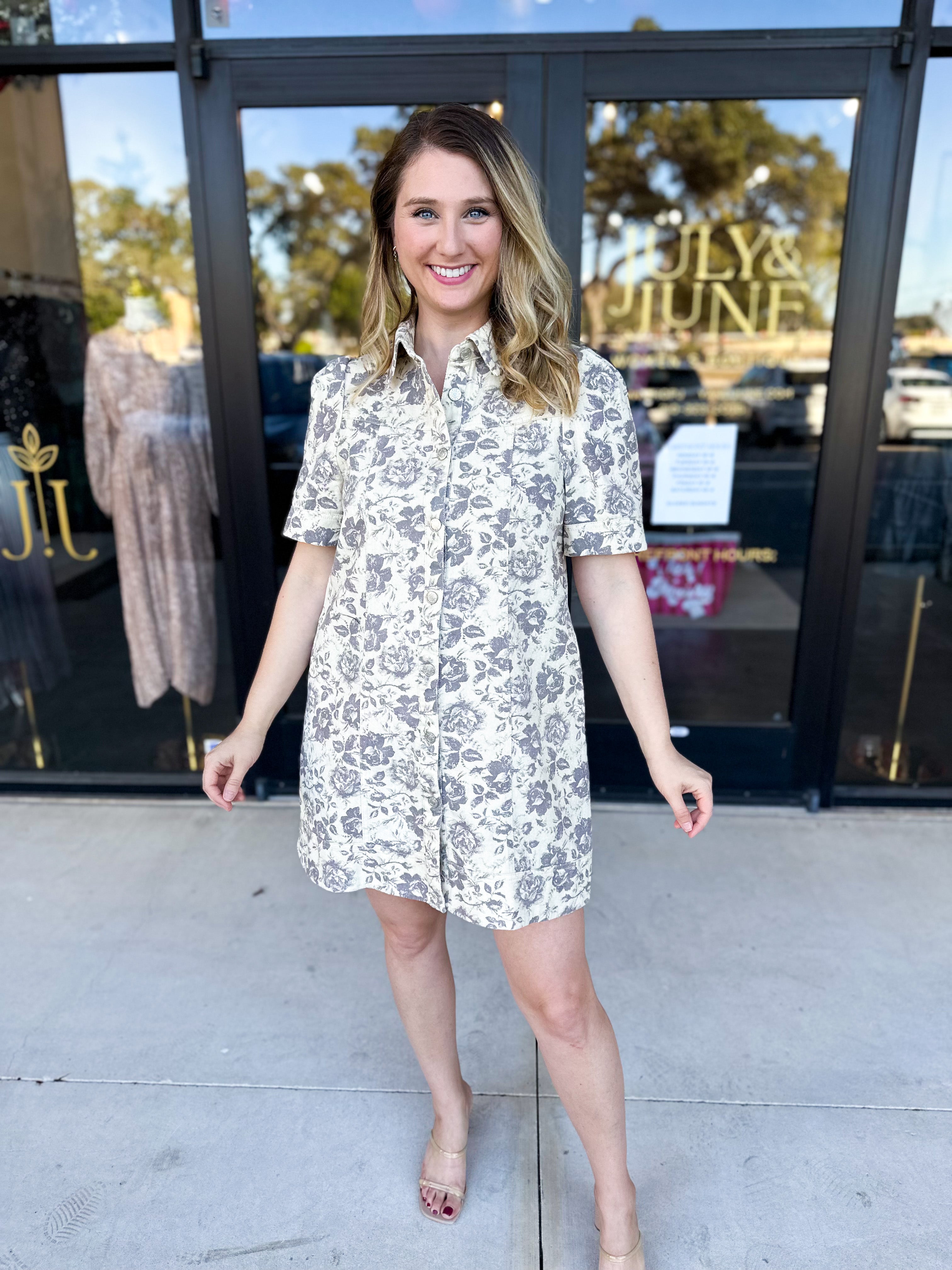 The Rosie Denim Mini Dress - Taupe-510 Mini-ENTRO-July & June Women's Fashion Boutique Located in San Antonio, Texas