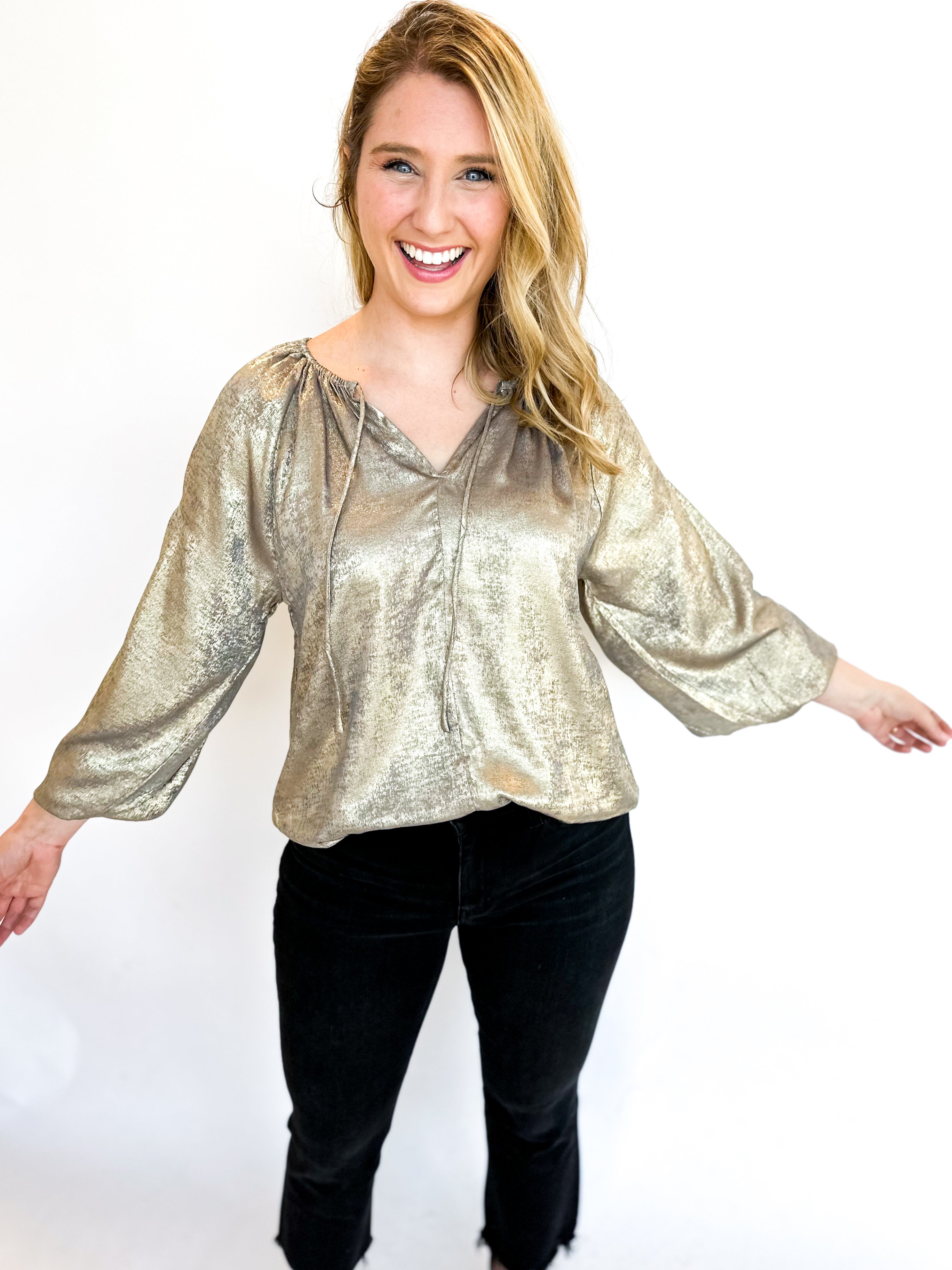 Shimmery Elegance Blouse-200 Fashion Blouses-GRADE & GATHER-July & June Women's Fashion Boutique Located in San Antonio, Texas