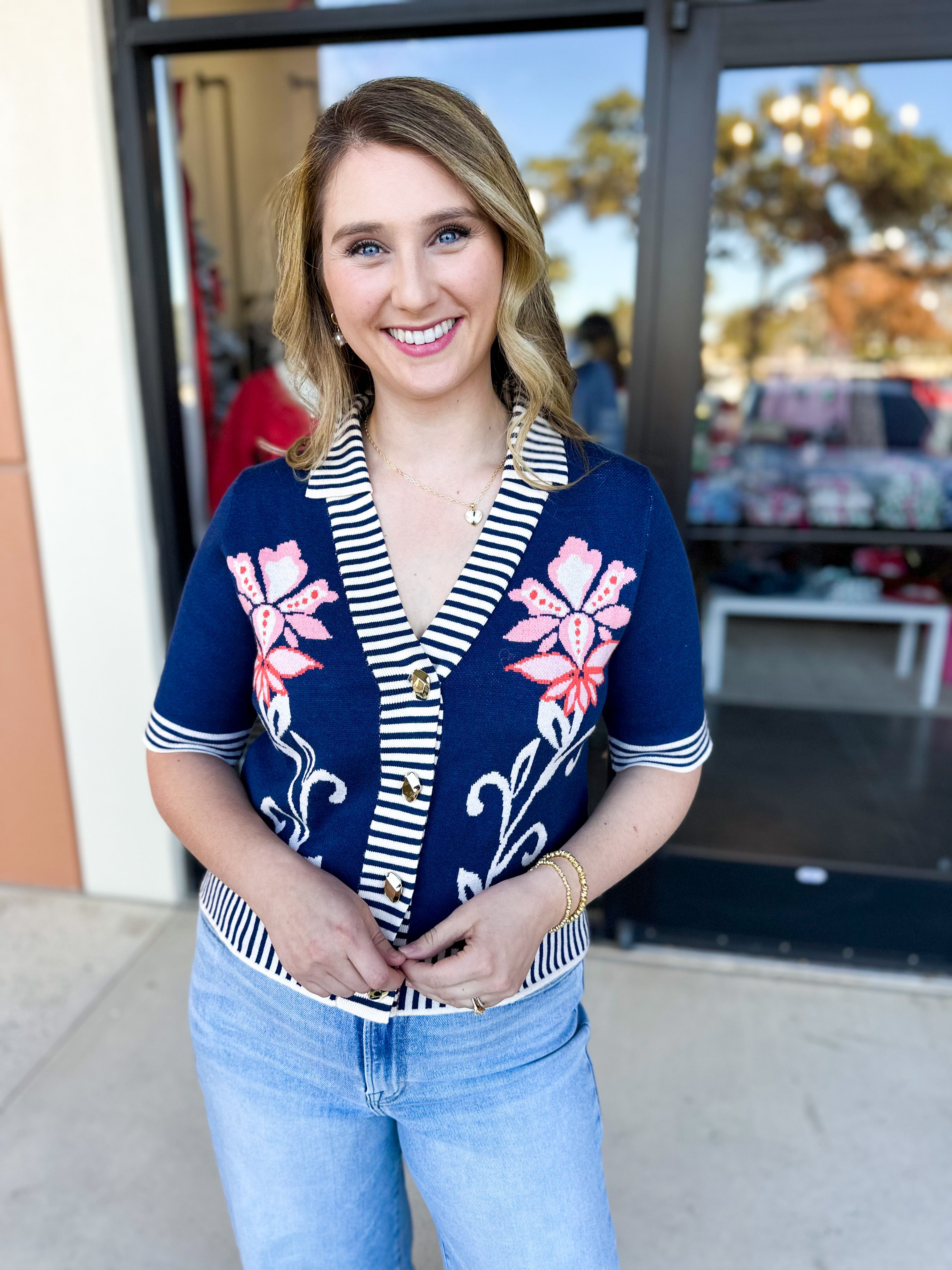 THML- Floral & Stripe Knit Top-230 Sweaters/Cardis-THML-July & June Women's Fashion Boutique Located in San Antonio, Texas