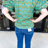 THML - Teal Paisley Blouse-200 Fashion Blouses-THML-July & June Women's Fashion Boutique Located in San Antonio, Texas