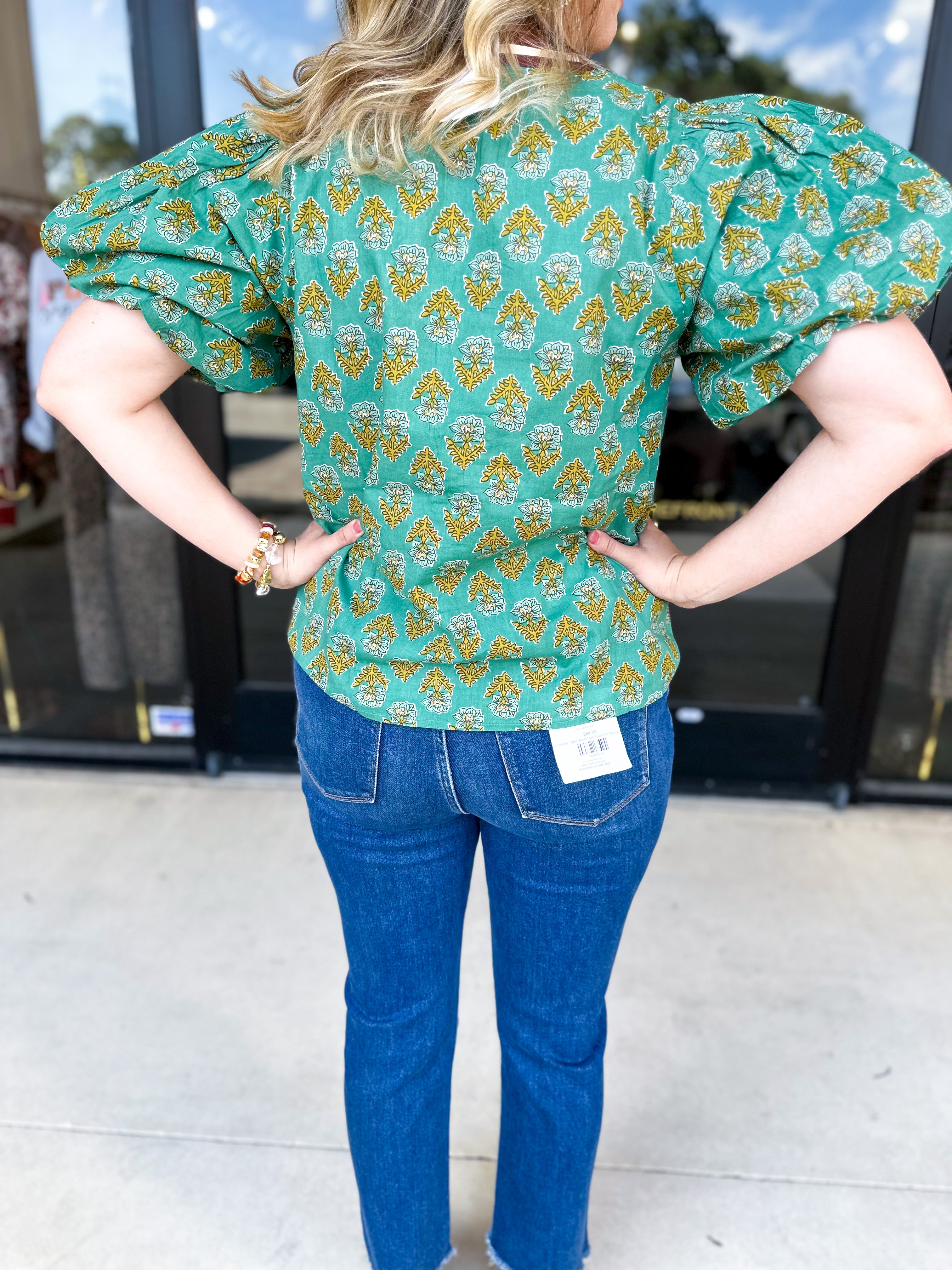 THML - Teal Paisley Blouse-200 Fashion Blouses-THML-July & June Women's Fashion Boutique Located in San Antonio, Texas