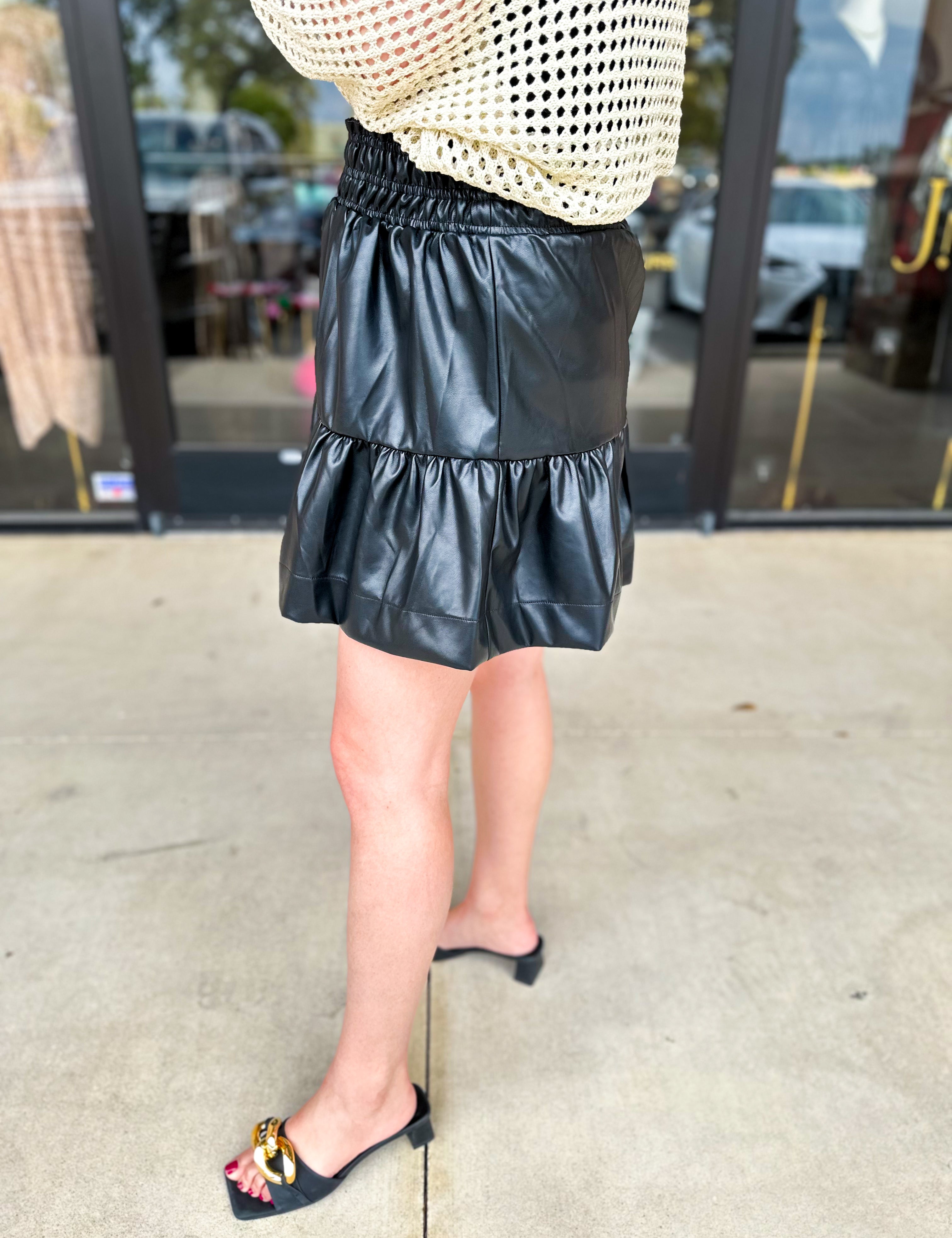 THML - Black Faux Leather Mini Skirt-410 Shorts/Skirts-THML-July & June Women's Fashion Boutique Located in San Antonio, Texas