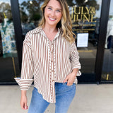 Casual Cute Button Down Blouse - Brown-200 Fashion Blouses-ENTRO-July & June Women's Fashion Boutique Located in San Antonio, Texas