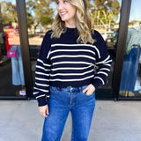Pink Friday Doorbuster - Mock Neck Sweater Top - Navy - ONLINE-PINK FRIDAY DOORBUSTERS-BLU PEPPER-July & June Women's Fashion Boutique Located in San Antonio, Texas