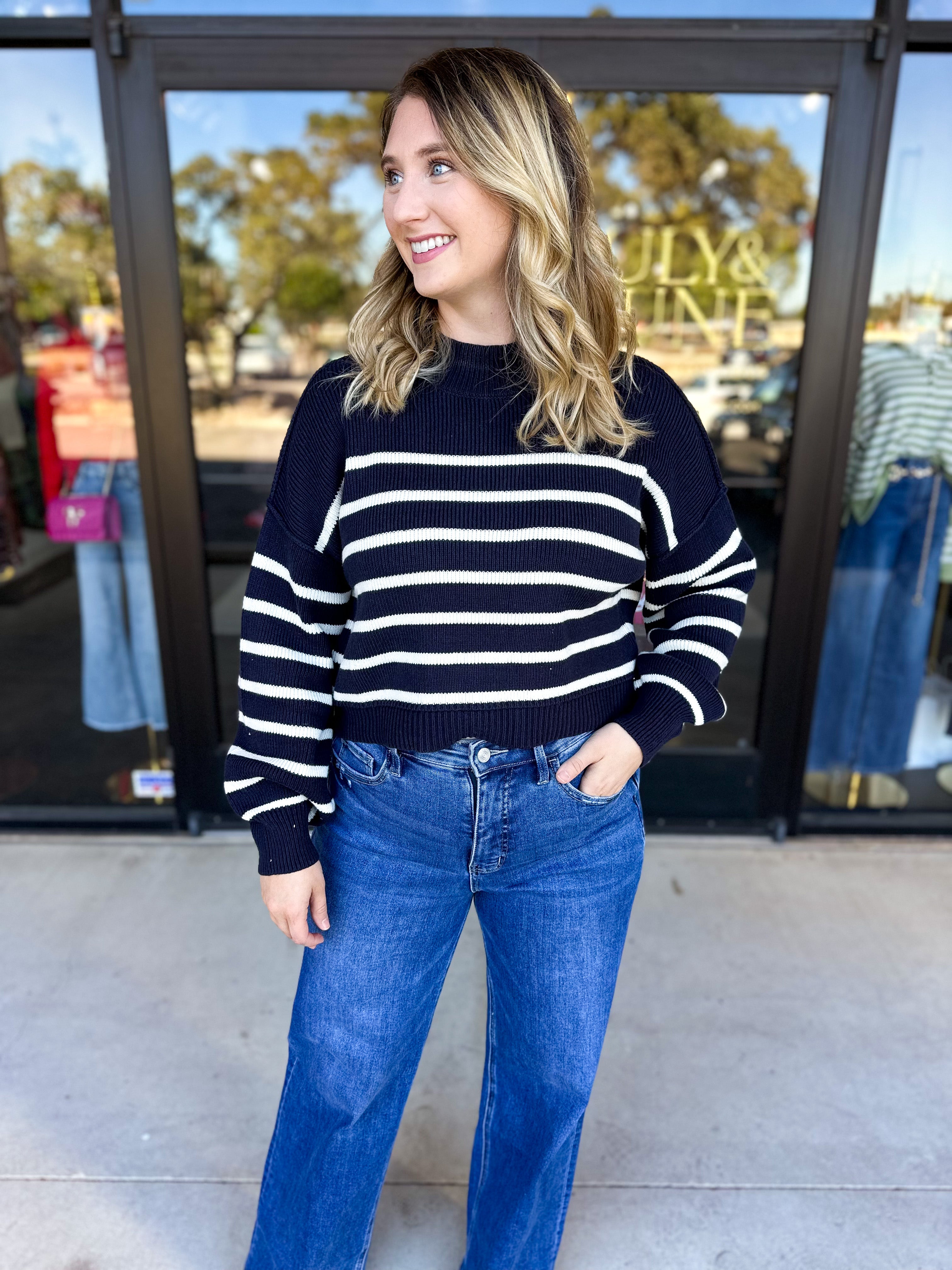 Pink Friday Doorbuster - Mock Neck Sweater Top - Navy - ONLINE-PINK FRIDAY DOORBUSTERS-BLU PEPPER-July & June Women's Fashion Boutique Located in San Antonio, Texas