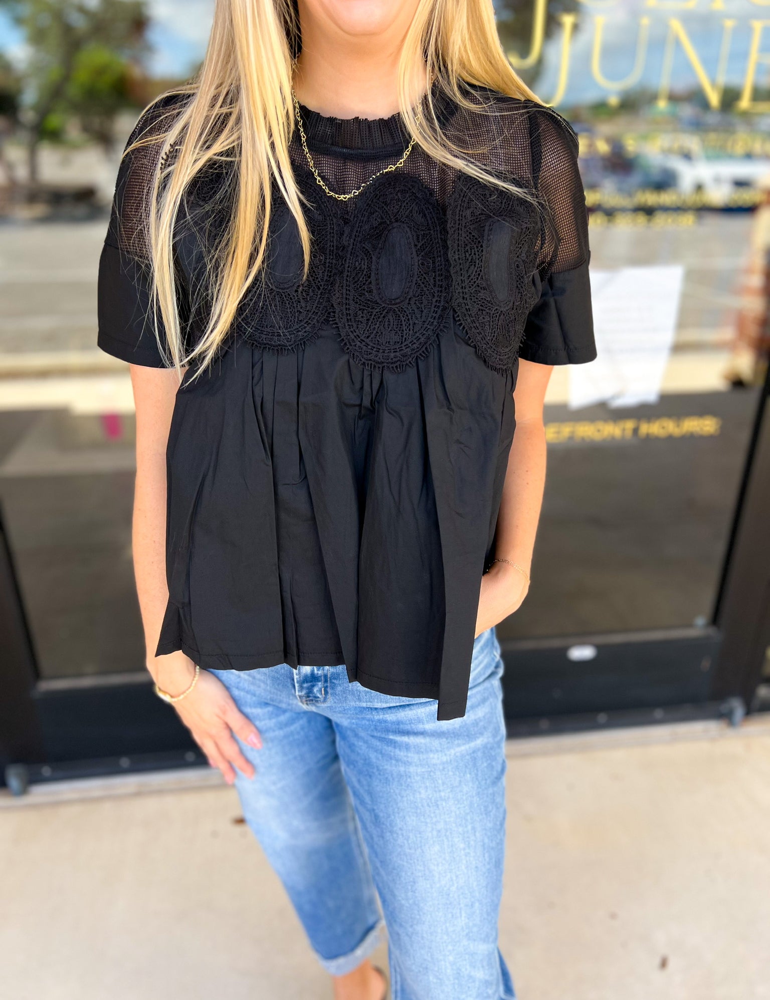 The Lace Details Blouse-Black-200 Fashion Blouses-FATE-July & June Women's Fashion Boutique Located in San Antonio, Texas