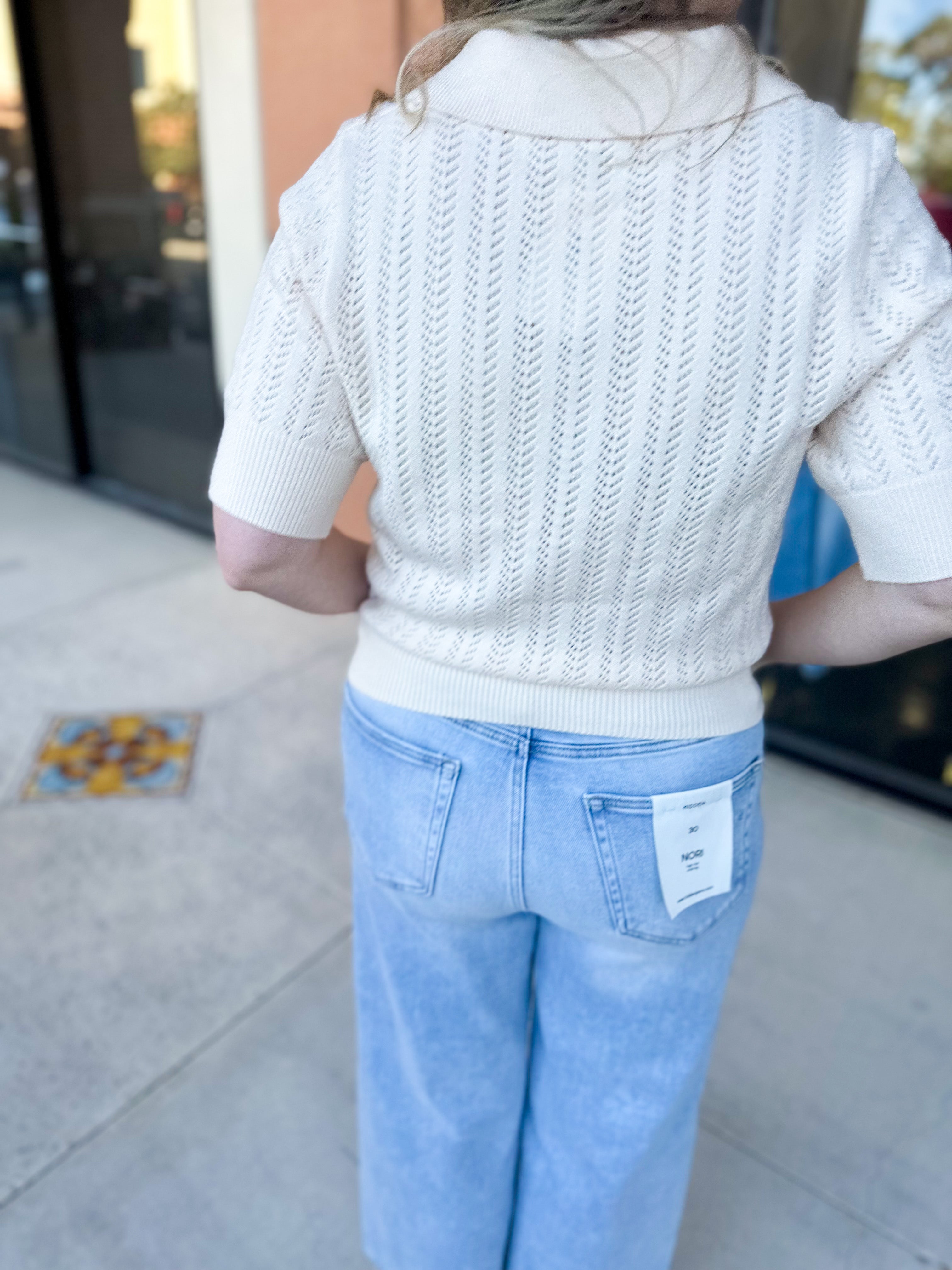 THML - Cream Knit Collared Sweater Top-230 Sweaters/Cardis-THML-July & June Women's Fashion Boutique Located in San Antonio, Texas
