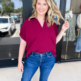 Closet Staple Collared Blouse - Maroon-200 Fashion Blouses-ENTRO-July & June Women's Fashion Boutique Located in San Antonio, Texas