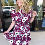 Plum Floral Mini Dress-510 Mini-ENTRO-July & June Women's Fashion Boutique Located in San Antonio, Texas