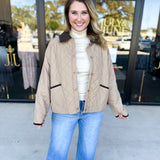 Khaki & Suede Jacket-600 Outerwear-ENTRO-July & June Women's Fashion Boutique Located in San Antonio, Texas