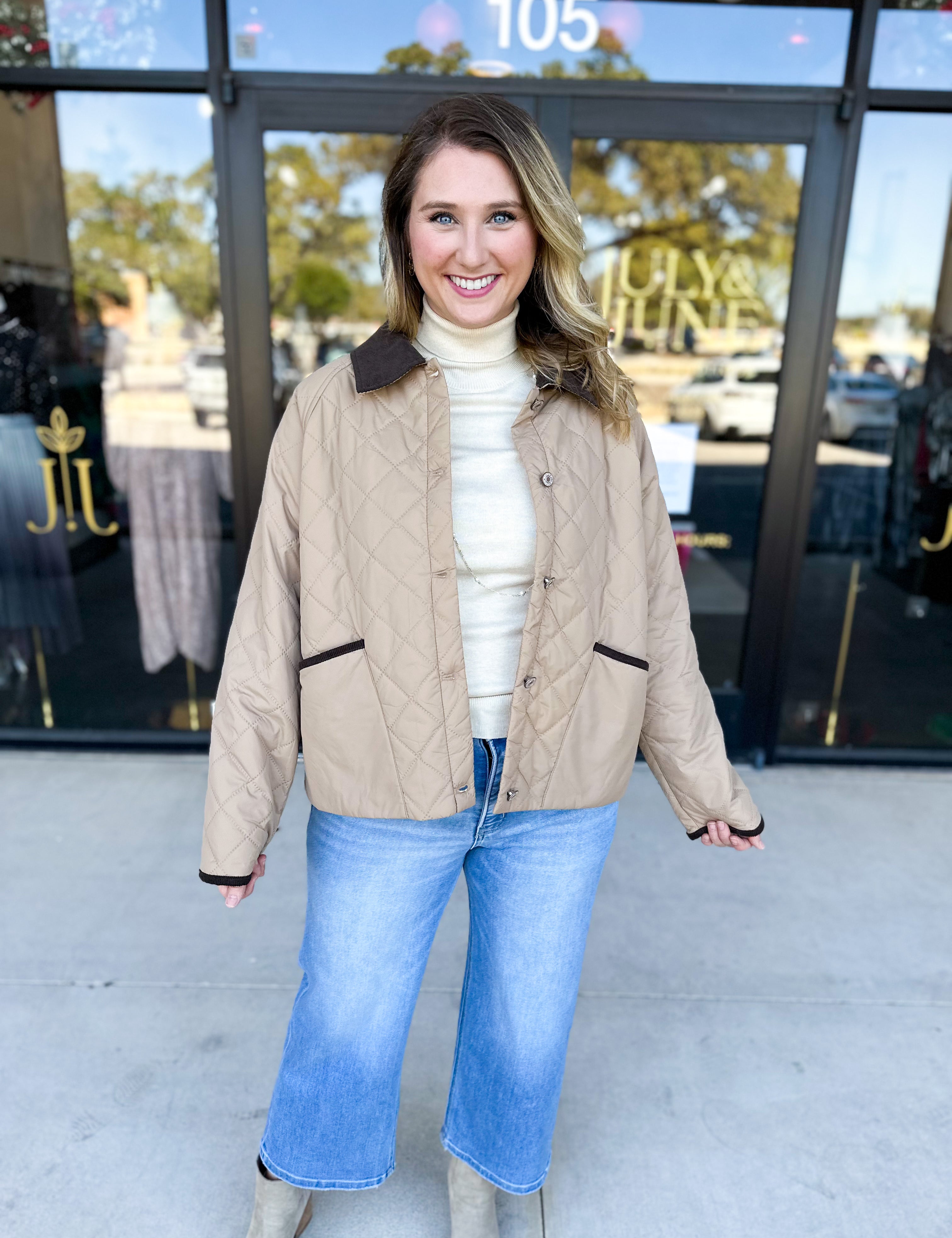 Khaki & Suede Jacket-600 Outerwear-ENTRO-July & June Women's Fashion Boutique Located in San Antonio, Texas