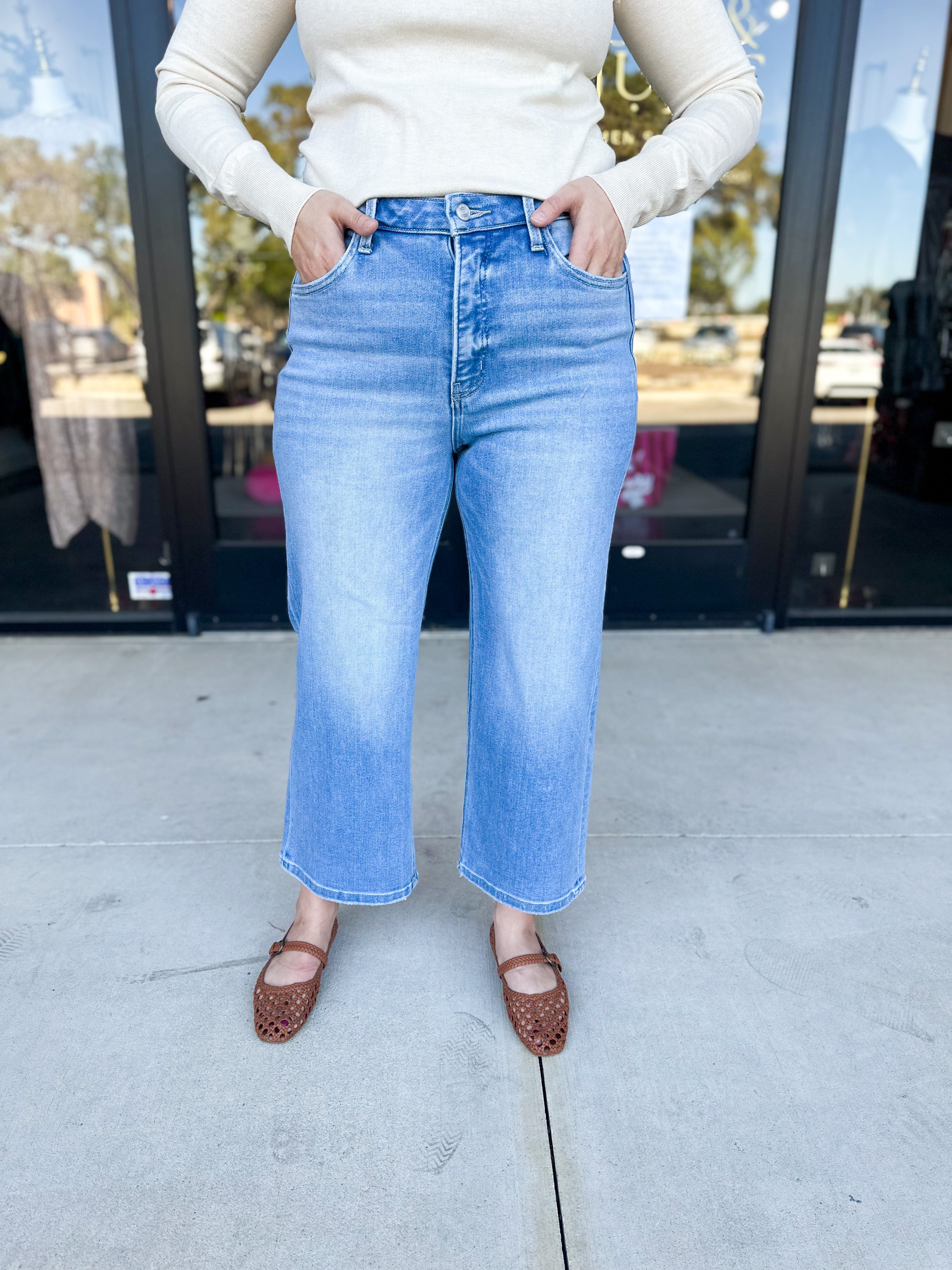 Vervet - High Rise Cropped Wide Leg Jeans-400 Pants-VEVERT BY FLYING MONKEY-July & June Women's Fashion Boutique Located in San Antonio, Texas