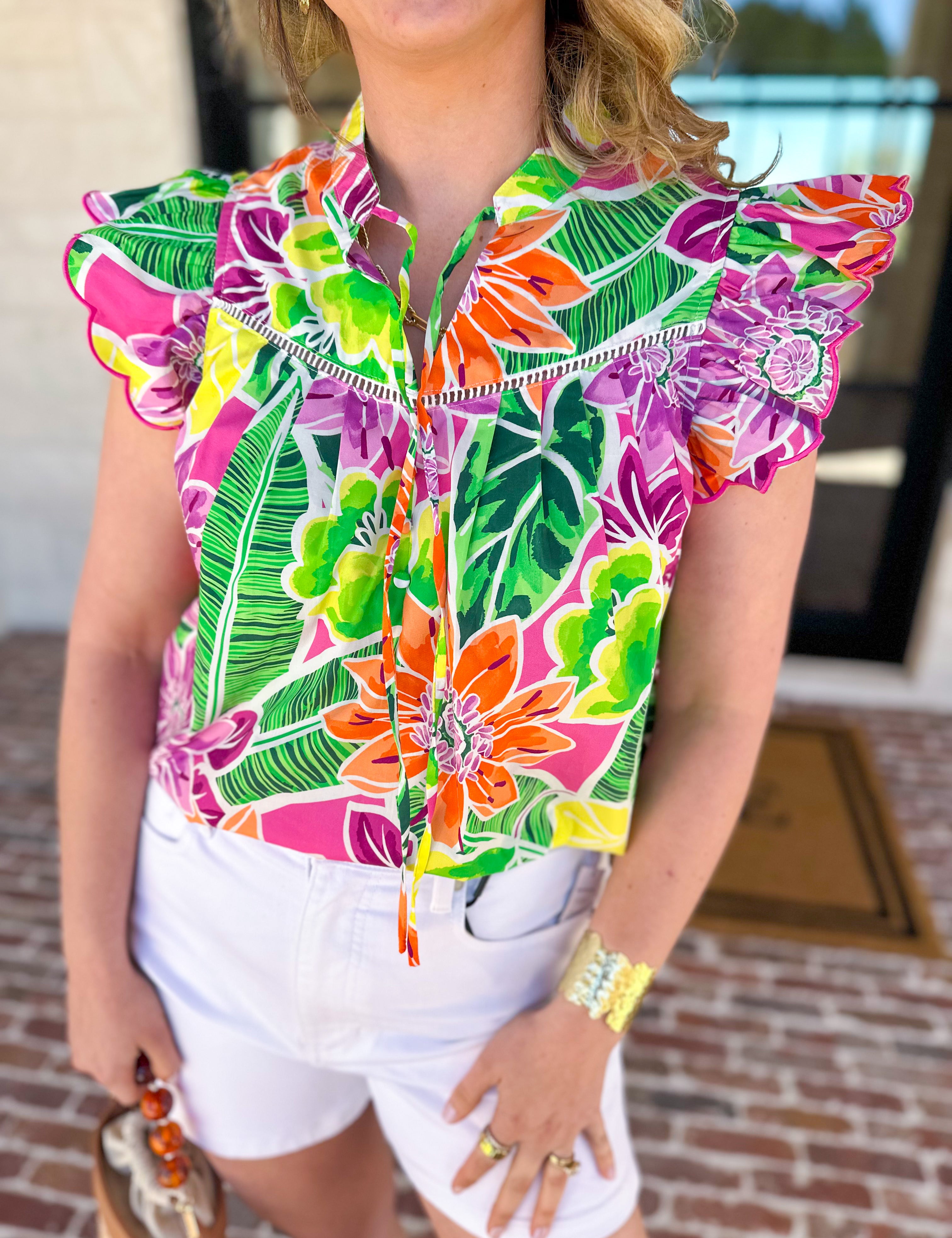 Take Me To The Tropics Blouse-200 Fashion Blouses-FATE-July & June Women's Fashion Boutique Located in San Antonio, Texas