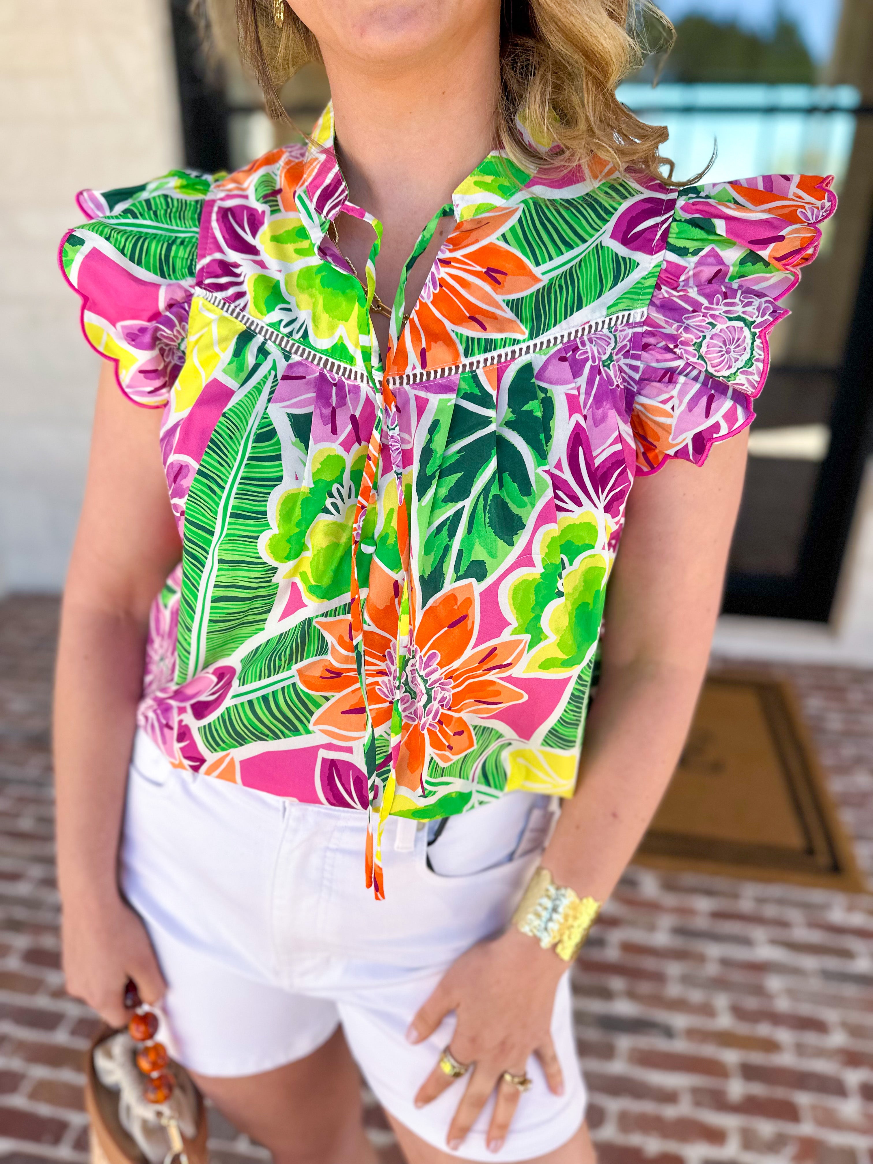 Take Me To The Tropics Blouse-200 Fashion Blouses-FATE-July & June Women's Fashion Boutique Located in San Antonio, Texas