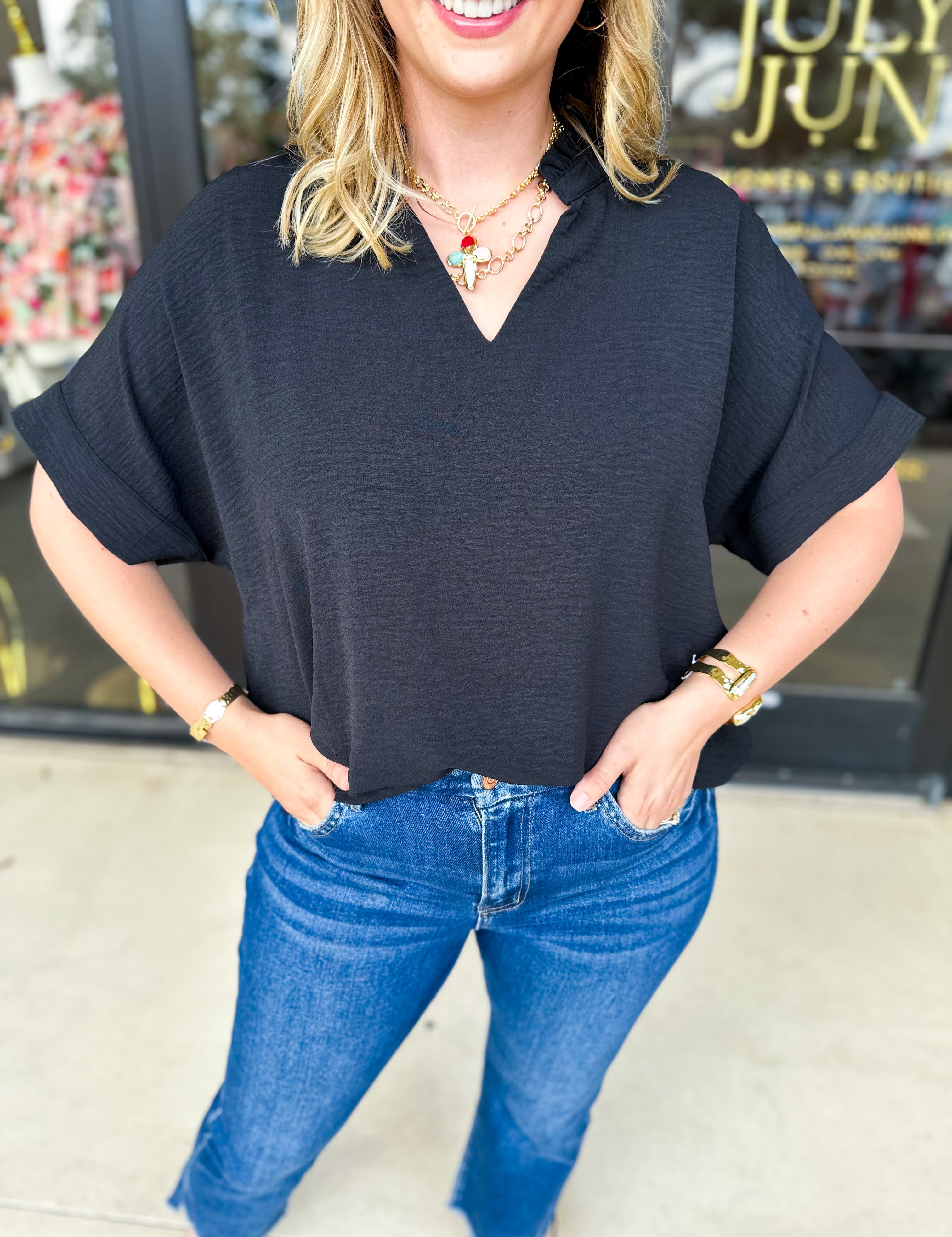 Everyday Oversized Blouse - Black-200 Fashion Blouses-JODIFL-July & June Women's Fashion Boutique Located in San Antonio, Texas