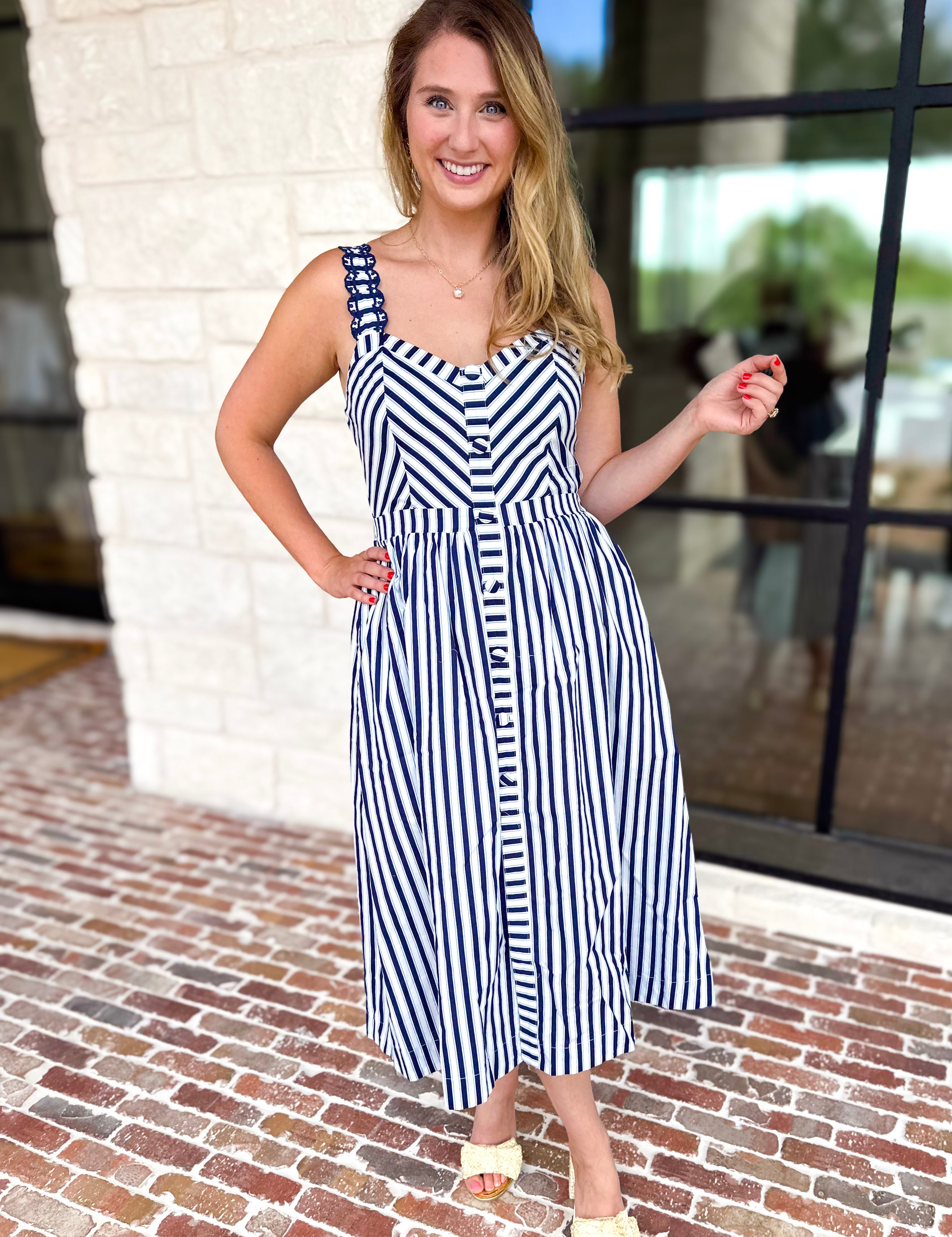 The Harbor Midi Dress - Navy-500 Midi-SKIES ARE BLUE-July & June Women's Fashion Boutique Located in San Antonio, Texas