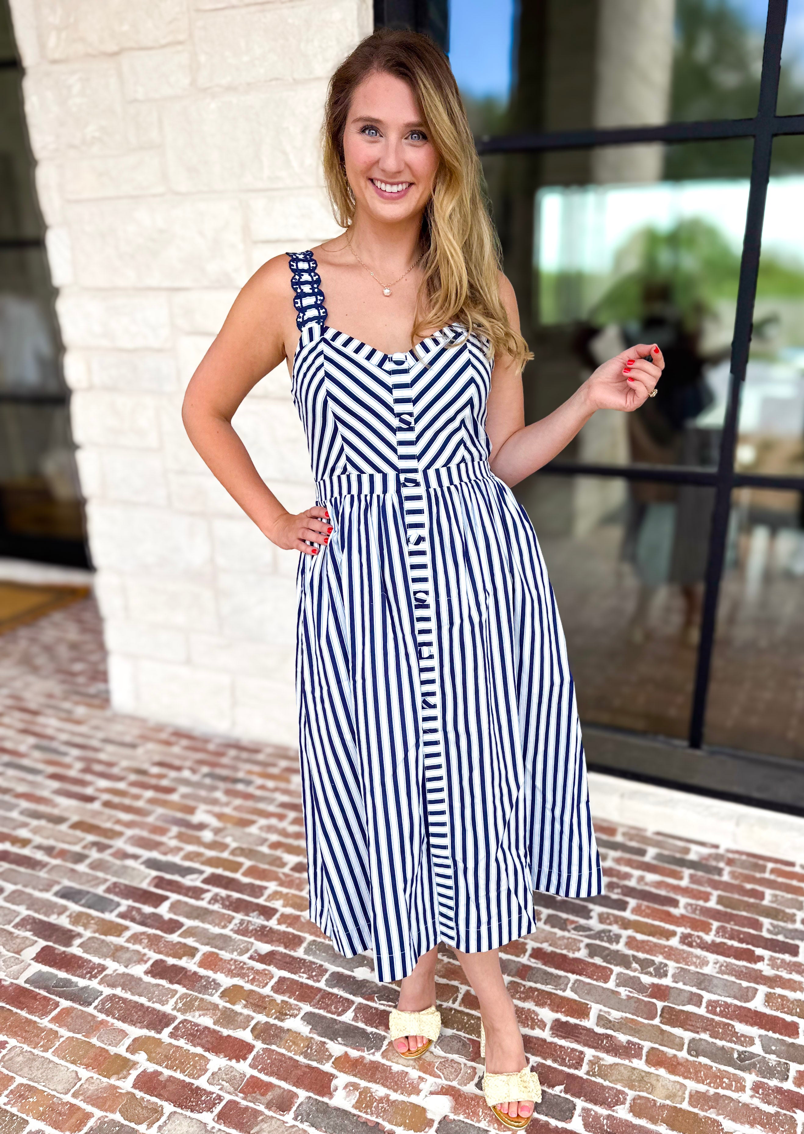 The Harbor Midi Dress - Navy-500 Midi-SKIES ARE BLUE-July & June Women's Fashion Boutique Located in San Antonio, Texas