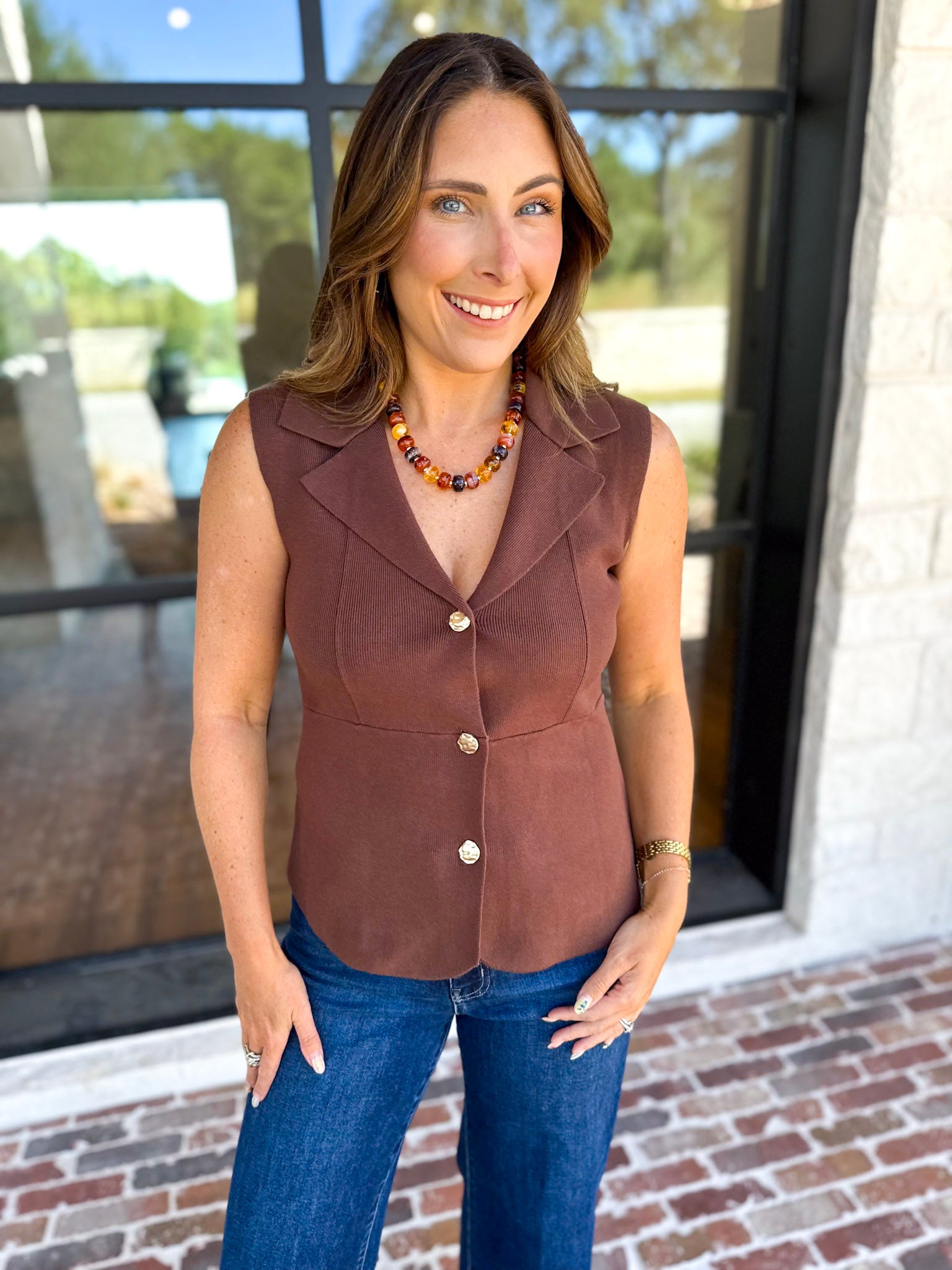 In Style Knit Vest - Espresso-200 Fashion Blouses-SKIES ARE BLUE-July & June Women's Fashion Boutique Located in San Antonio, Texas