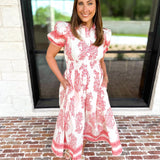 Red Paisley Midi Dress-500 Midi-ENTRO-July & June Women's Fashion Boutique Located in San Antonio, Texas