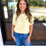 Textured Everyday Knit Top - Lemon-230 Sweaters/Cardis-ALLIE ROSE-July & June Women's Fashion Boutique Located in San Antonio, Texas