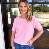 Textured Everyday Knit Top - Ballet Pink-230 Sweaters/Cardis-ALLIE ROSE-July & June Women's Fashion Boutique Located in San Antonio, Texas