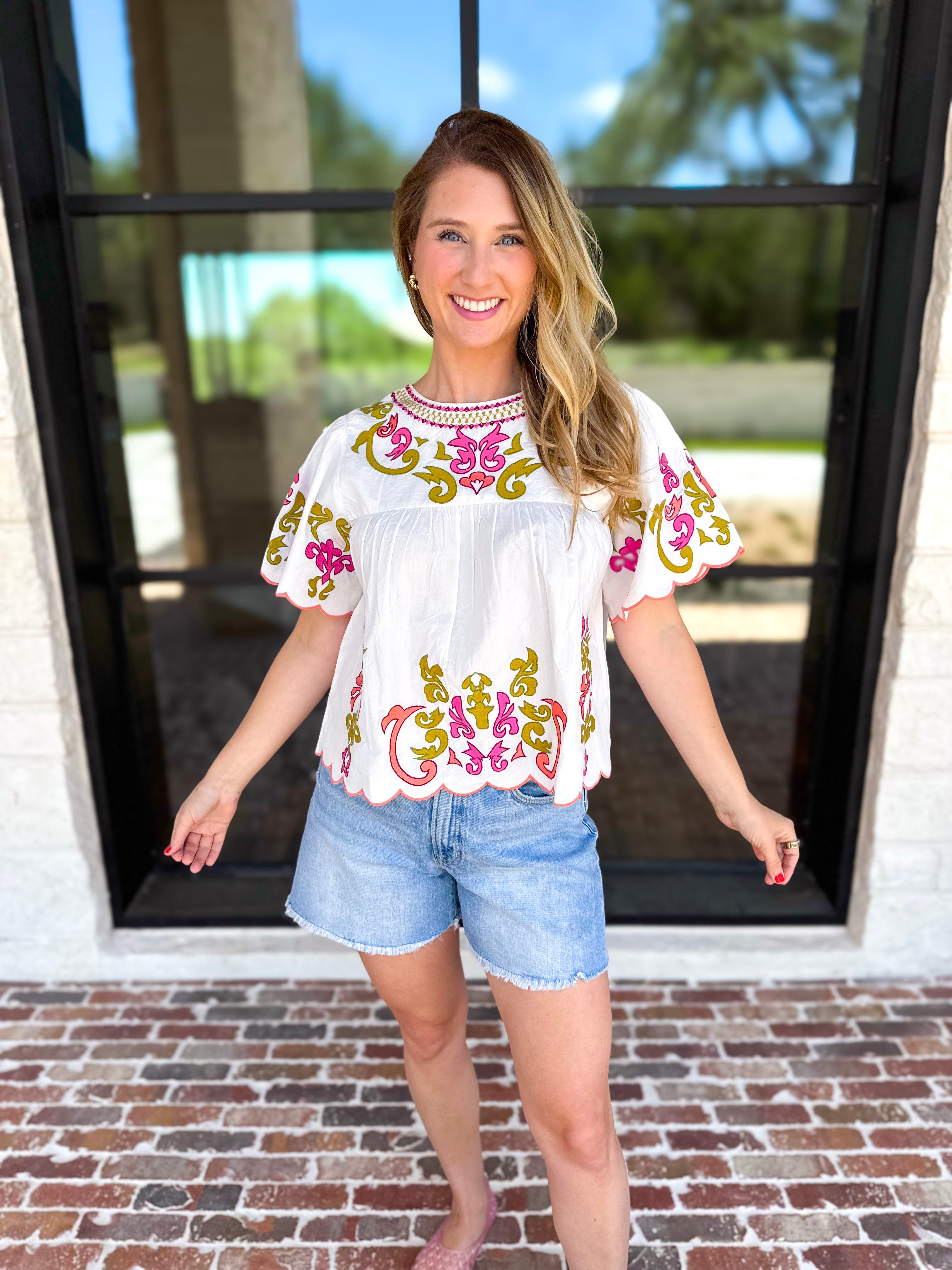THML - Scalloped Sweetheart Blouse - Ivory-200 Fashion Blouses-THML-July & June Women's Fashion Boutique Located in San Antonio, Texas