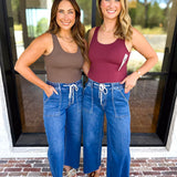Vervet - High Rise Drawstring Wide Leg Comfy jeans-420 Denim-VEVERT BY FLYING MONKEY-July & June Women's Fashion Boutique Located in San Antonio, Texas