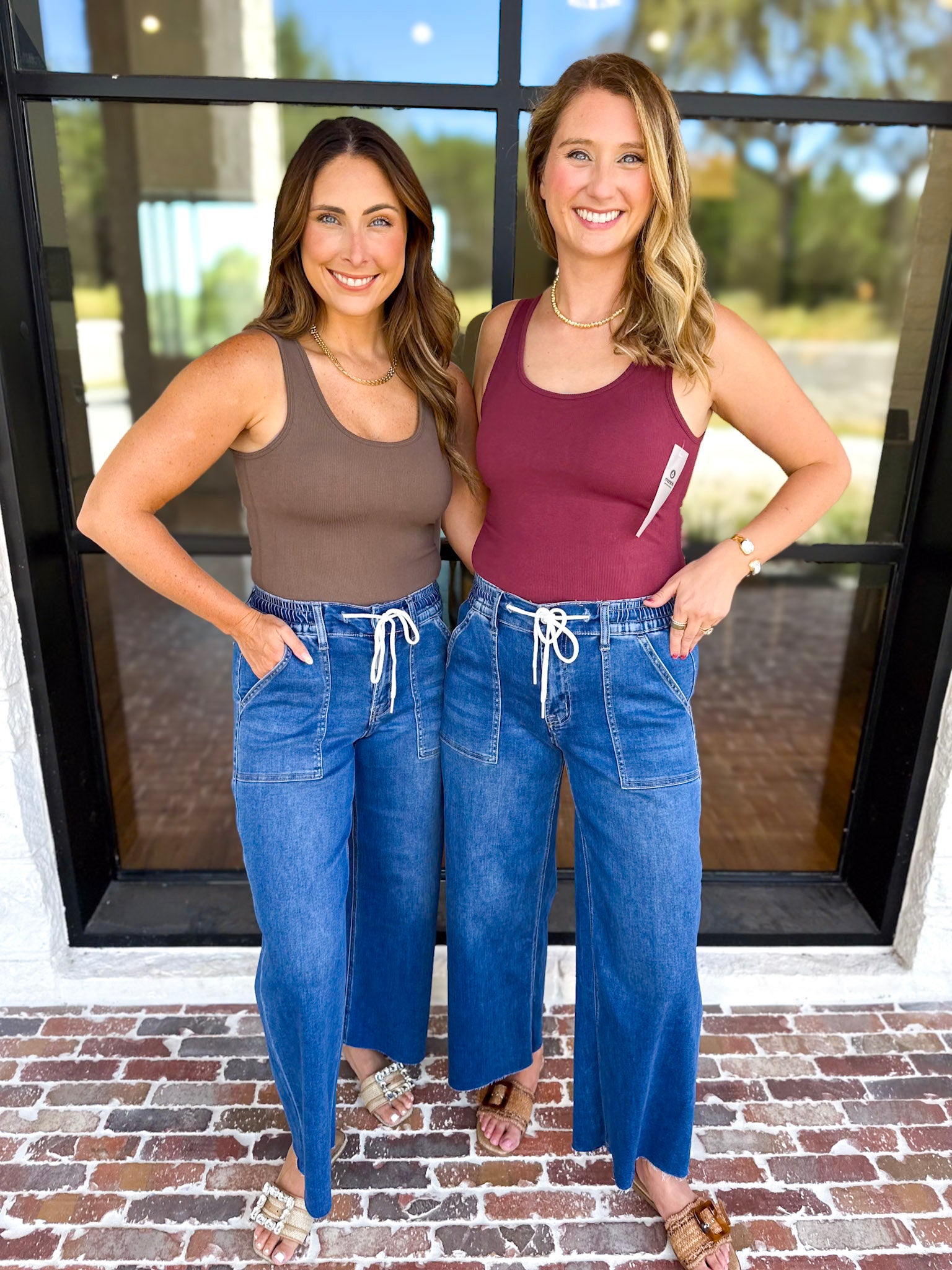 Vervet - High Rise Drawstring Wide Leg Comfy jeans-420 Denim-VEVERT BY FLYING MONKEY-July & June Women's Fashion Boutique Located in San Antonio, Texas