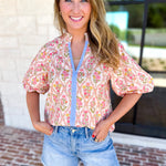 THML - Pink & Yellow Florals Blouse-200 Fashion Blouses-THML-July & June Women's Fashion Boutique Located in San Antonio, Texas