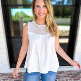 Sheer Details Tank - White-200 Fashion Blouses-FATE-July & June Women's Fashion Boutique Located in San Antonio, Texas