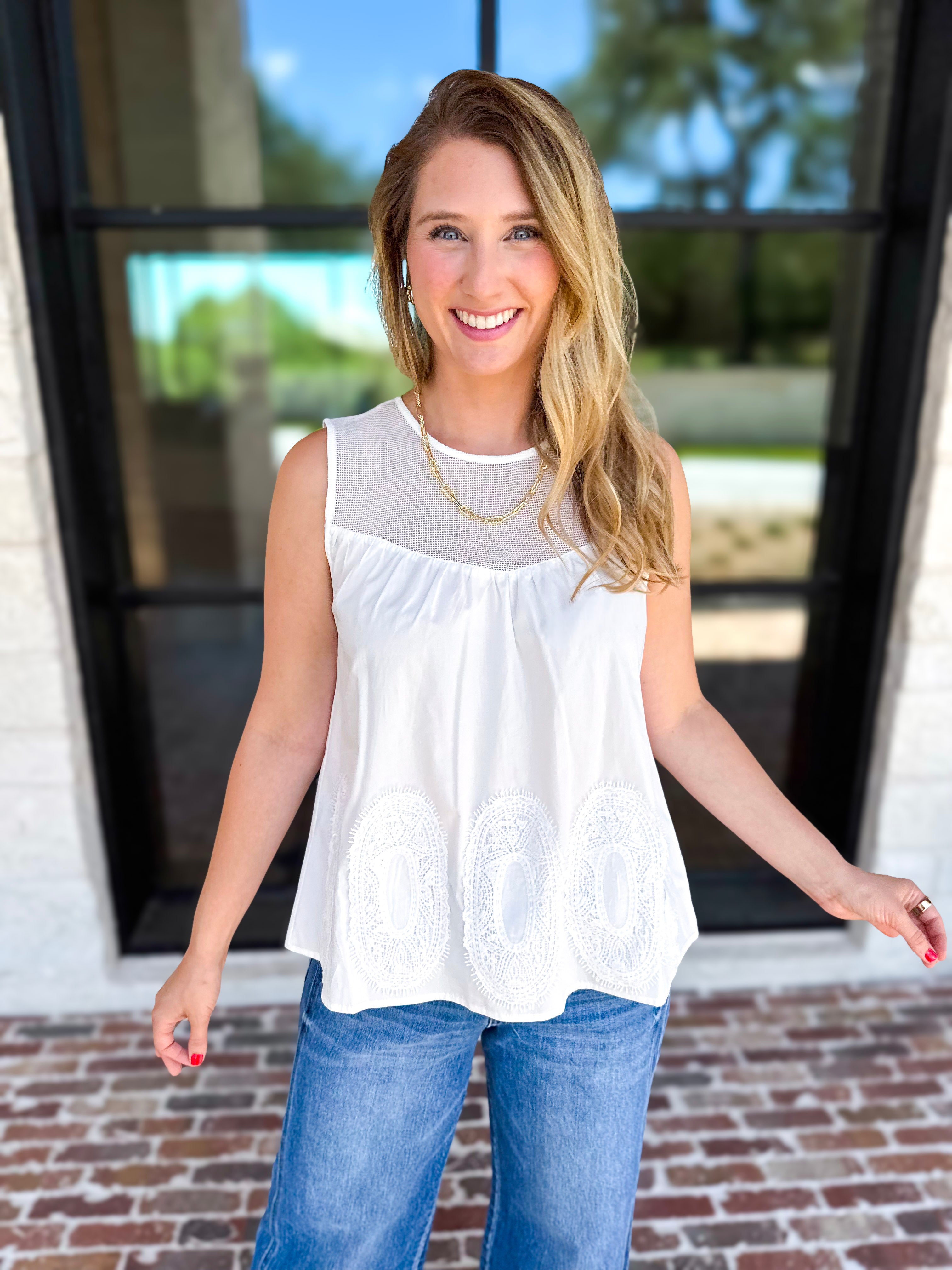 Sheer Details Tank - White-200 Fashion Blouses-FATE-July & June Women's Fashion Boutique Located in San Antonio, Texas