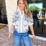THML - Geometric Floral Blouse-200 Fashion Blouses-THML-July & June Women's Fashion Boutique Located in San Antonio, Texas