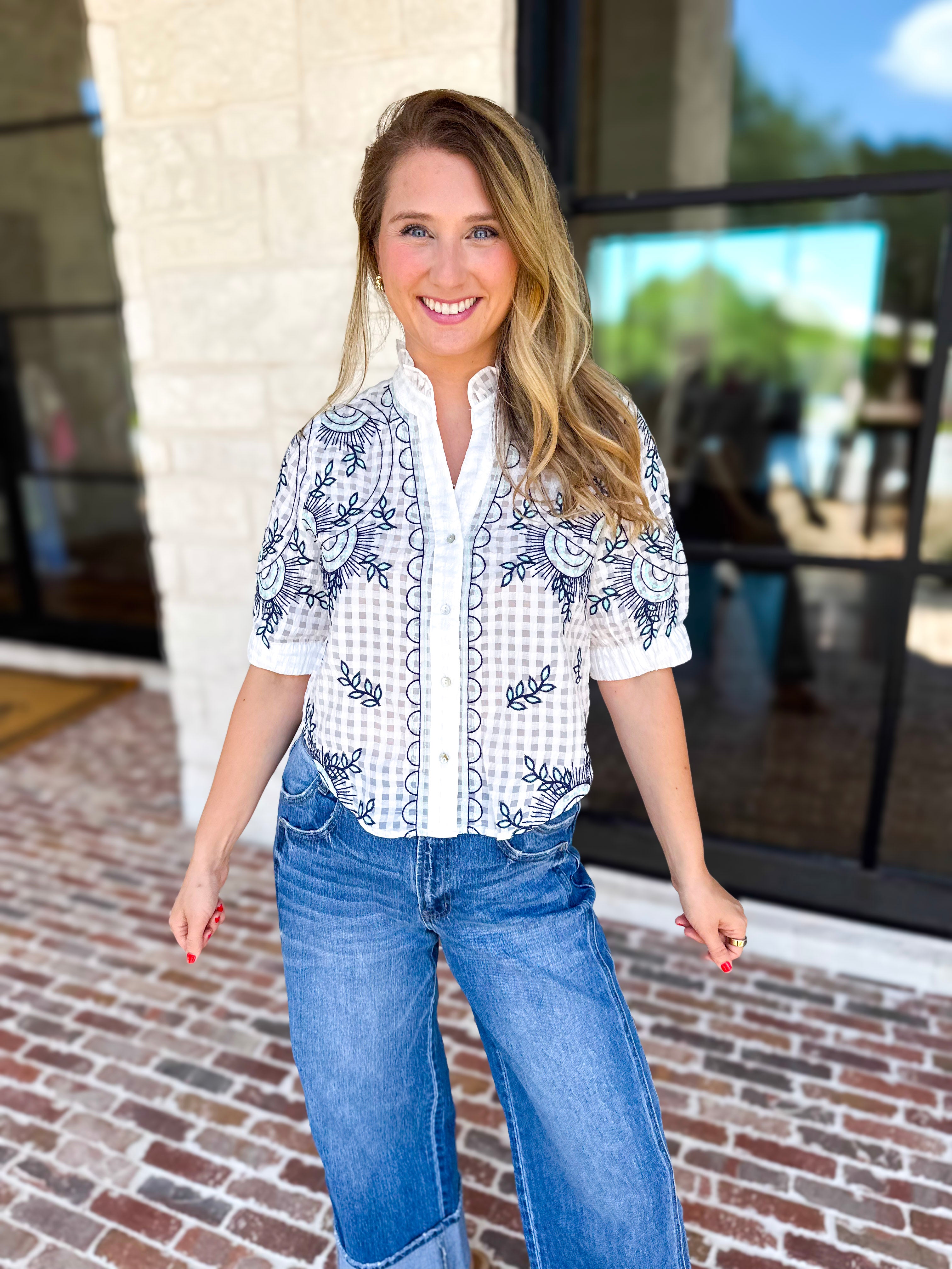 THML - Geometric Floral Blouse-200 Fashion Blouses-THML-July & June Women's Fashion Boutique Located in San Antonio, Texas