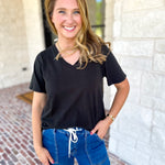 Everyday Essential V-Neck Tee - Black-210 Casual Blouses-MONO B-July & June Women's Fashion Boutique Located in San Antonio, Texas