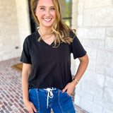 Everyday Essential V-Neck Tee - Black-210 Casual Blouses-MONO B-July & June Women's Fashion Boutique Located in San Antonio, Texas
