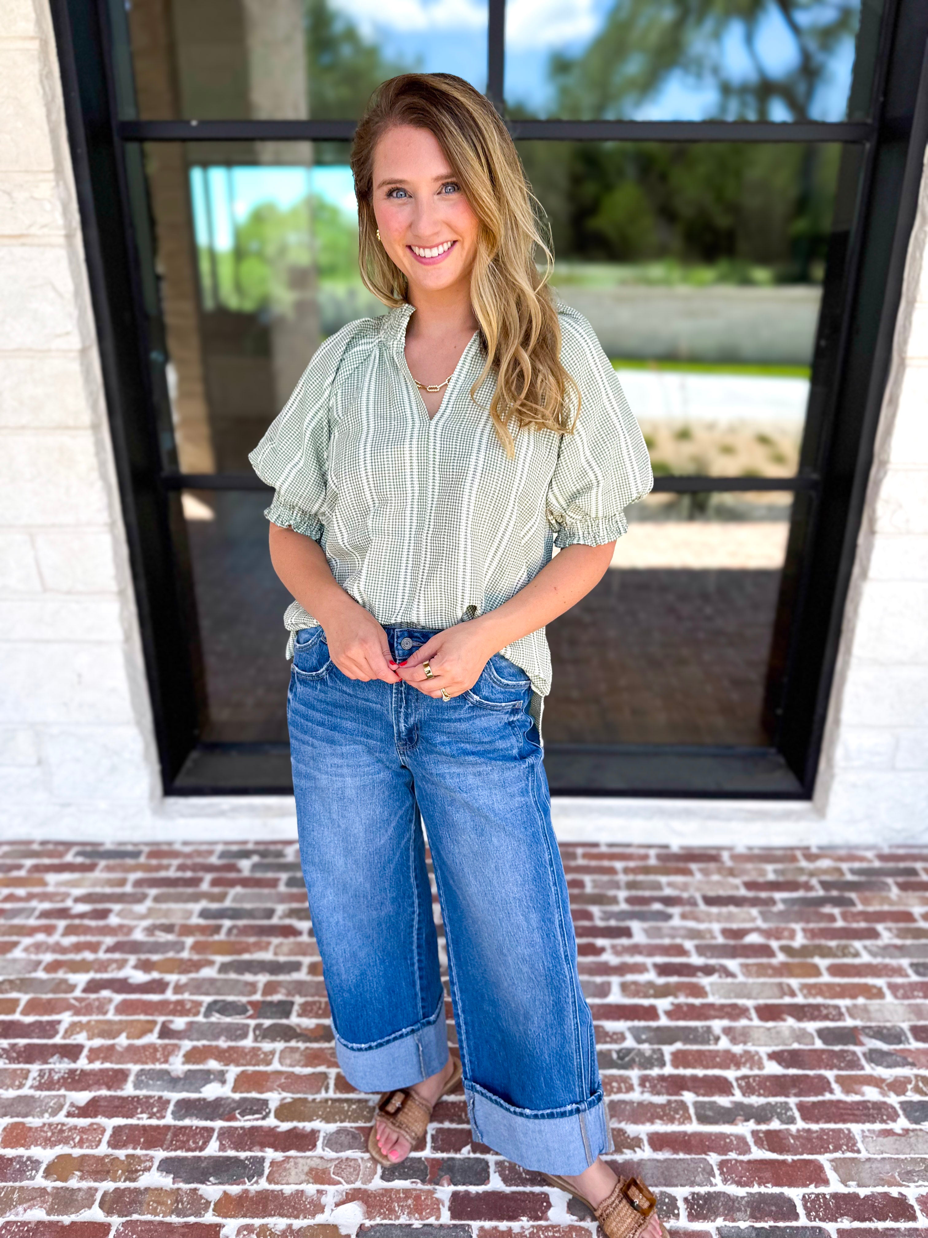 Sage Picnic Blouse-200 Fashion Blouses-JODIFL-July & June Women's Fashion Boutique Located in San Antonio, Texas