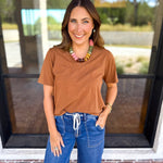 Everyday Essential V-Neck Tee - Honey-210 Casual Blouses-MONO B-July & June Women's Fashion Boutique Located in San Antonio, Texas