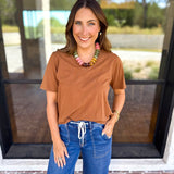 Everyday Essential V-Neck Tee - Honey-210 Casual Blouses-MONO B-July & June Women's Fashion Boutique Located in San Antonio, Texas