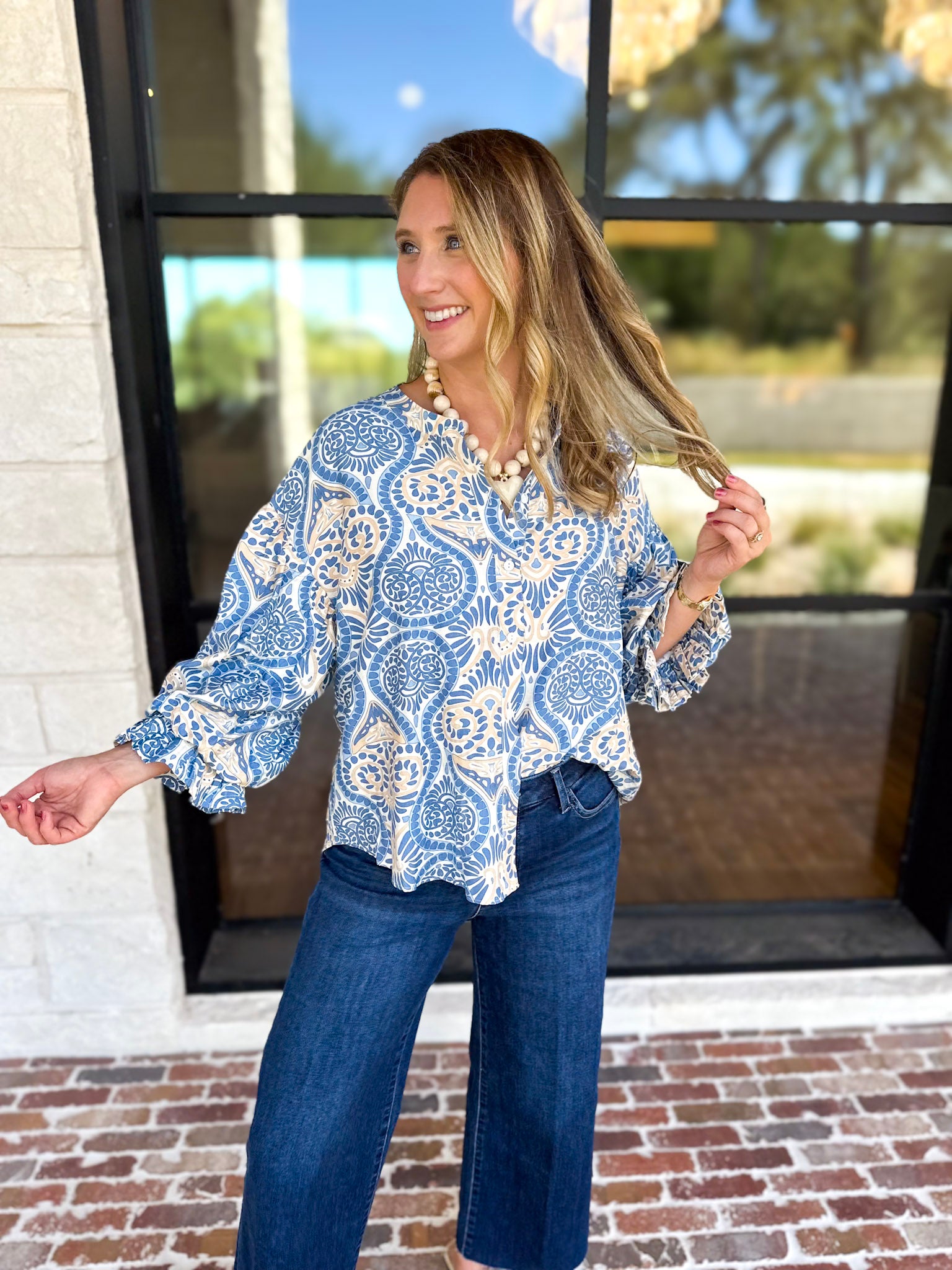 Salty Air Bubble Sleeve Blouse-200 Fashion Blouses-FATE-July & June Women's Fashion Boutique Located in San Antonio, Texas