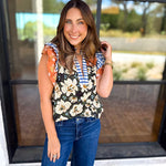 THML - Harvest Florals Ruffle Sleeve Blouse-200 Fashion Blouses-THML-July & June Women's Fashion Boutique Located in San Antonio, Texas