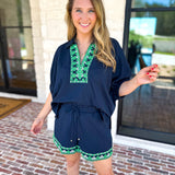 The Cabo Shorts Set - Navy/Green-510 Mini-ENTRO-July & June Women's Fashion Boutique Located in San Antonio, Texas
