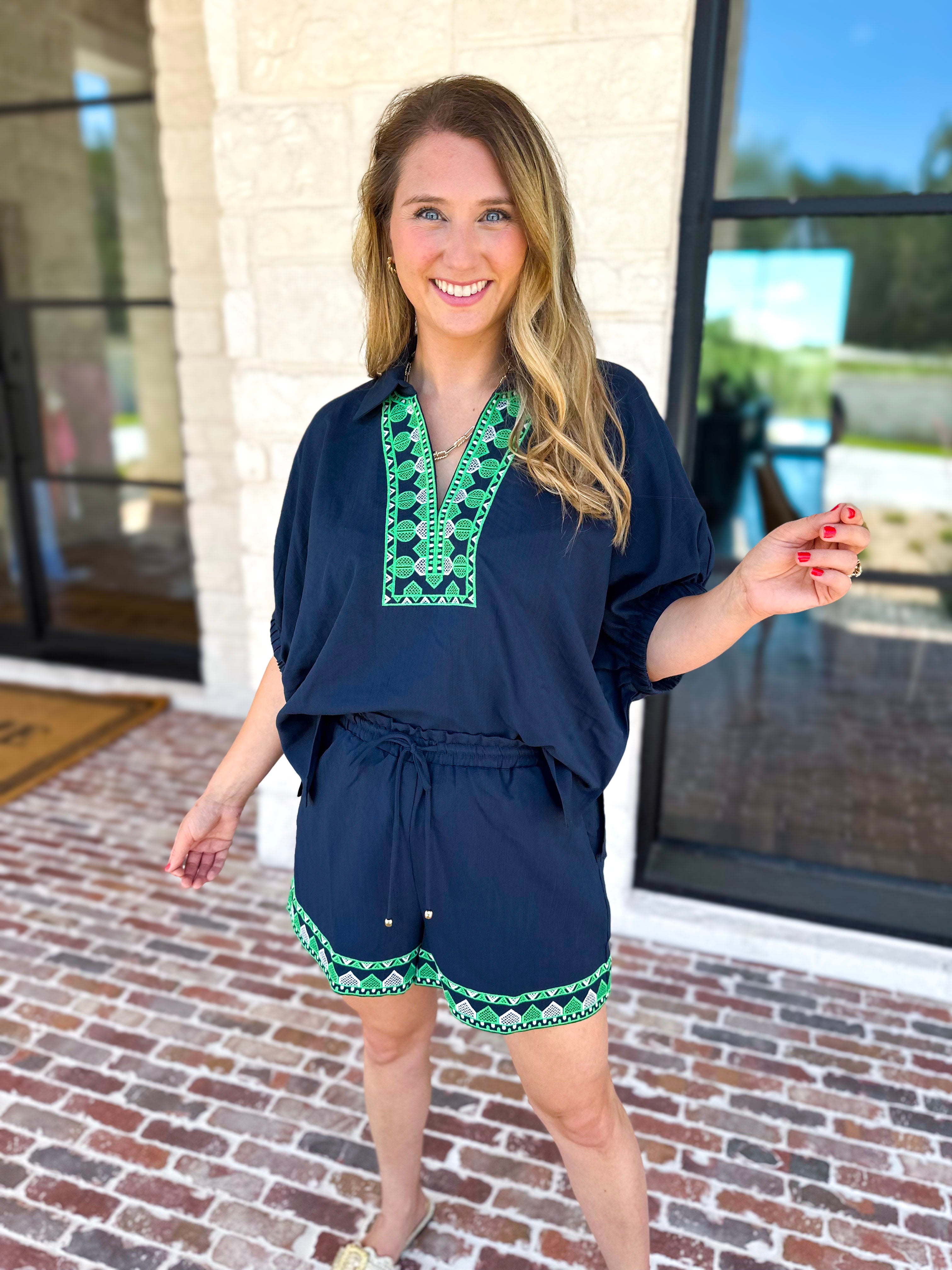 The Cabo Shorts Set - Navy/Green-510 Mini-ENTRO-July & June Women's Fashion Boutique Located in San Antonio, Texas