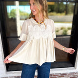 Lace Details Suede Blouse-200 Fashion Blouses-FATE-July & June Women's Fashion Boutique Located in San Antonio, Texas