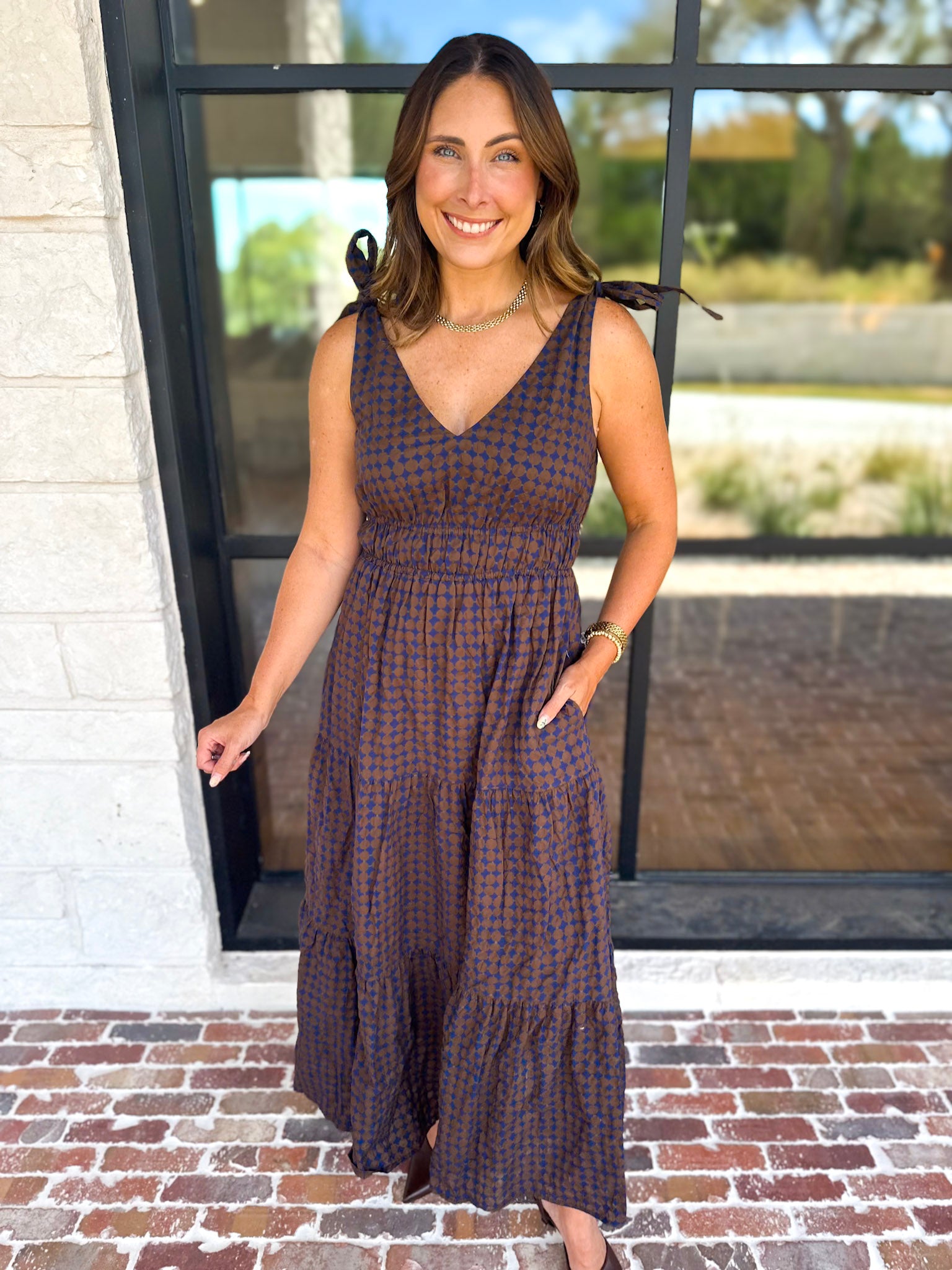 THML - Spotted Together Midi Dress-500 Midi-THML-July & June Women's Fashion Boutique Located in San Antonio, Texas
