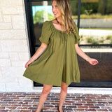 Matcha Babydoll Mini Dress-510 Mini-TCEC-July & June Women's Fashion Boutique Located in San Antonio, Texas