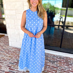 Effortless Polka Dot Midi Dress - Blue-500 Midi-ENTRO-July & June Women's Fashion Boutique Located in San Antonio, Texas