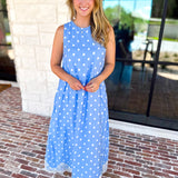 Effortless Polka Dot Midi Dress - Blue-500 Midi-ENTRO-July & June Women's Fashion Boutique Located in San Antonio, Texas
